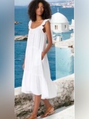 XIRENA Womens Rumer Dress White S Waffle weave gauze midi USA